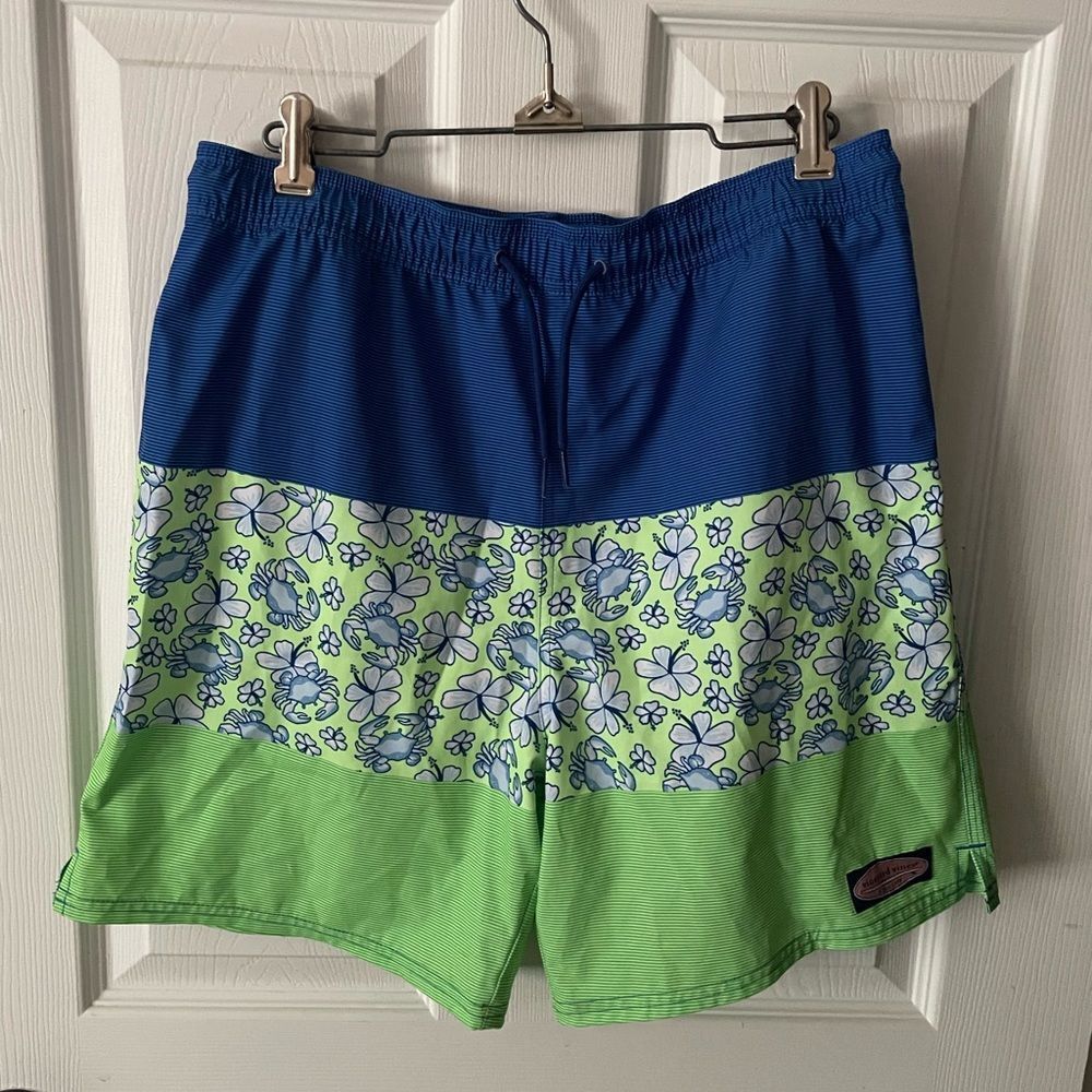 Vineyard Vines Men’s Green / Blue Crab Swim Trunks Size XL